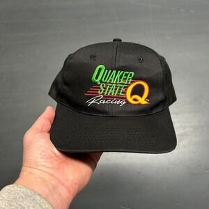 Vintage 90s black Quaker state racing SnapBack hat cap OSFA